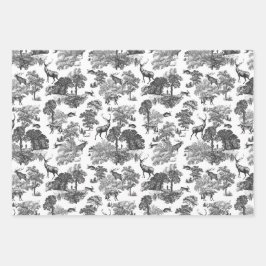 Eleganter Vintager Toile Deer Fox in Woods Geschenkpapier Set