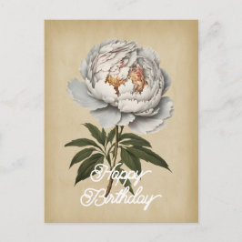 Eleganter Vintager White Peony Blume Happy Birthda Postkarte