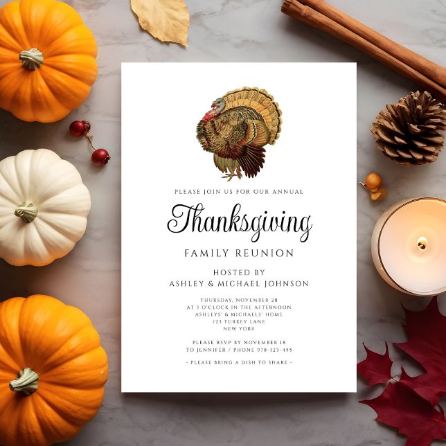 Eleganter Vintager Wiedersehen-Erntedank Einladung (Elegant Vintage Family Reunion Thanksgiving Invitation)