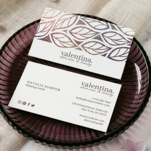 Eleganter Violet Glitzer Leaf Muster Schönheit Mak Visitenkarte