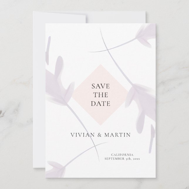 Eleganter Violet Lavender & Peach Save the Date Einladung (Vorderseite)