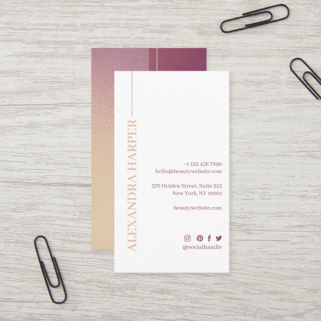 Eleganter Violett Glitzer & rosa Schönheitscreme v Visitenkarte (Vorderseite/Rückseite Beispiel)