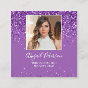 Eleganter violetter Glitter-Foto-QR-Code Quadratische Visitenkarte