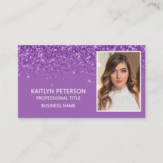Eleganter violetter Glitter-Foto-QR-Code  Visitenkarte (Vorderseite)