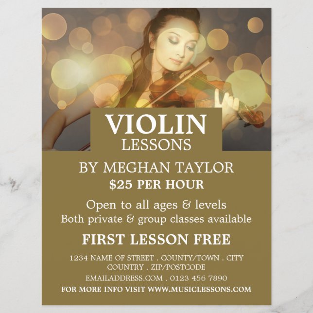 Eleganter Violinist, Violine-Lektionen Werbung Flyer (Vorne)