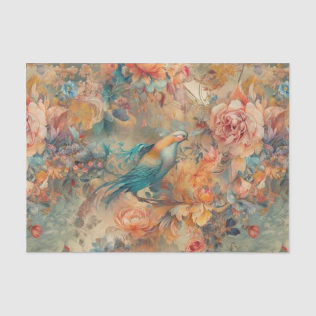 Eleganter Vogel und Blume Seidenpapier (Vorderseite)