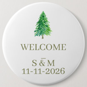 Eleganter Wald-Baum-Blumen-Monogramm-Hochzeit Button