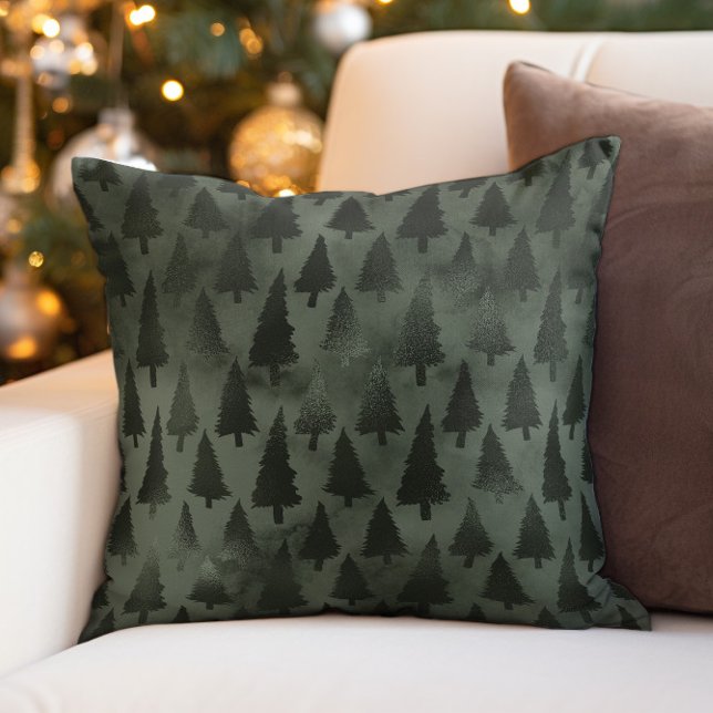 Eleganter Wald Grüne Weihnachtsbaumen Kissen (Elegant green Christmas tree decorator pillow)