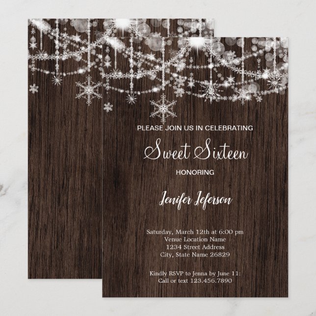 Eleganter Wald Winter Sweet 16Einladung Einladung (Vorne/Hinten)