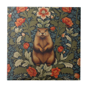 Eleganter Waldmurmeltier im Stil von William Morri Fliese