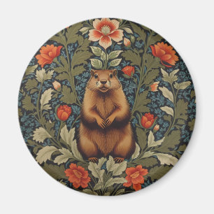 Eleganter Waldmurmeltier im Stil von William Morri Magnet