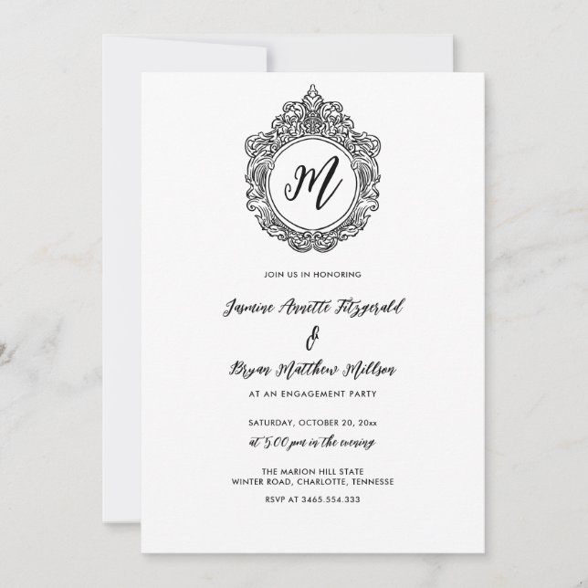 Eleganter Wappen Engagement Party Chic Einladung (Vorderseite)