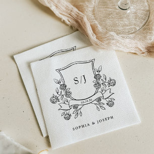 Eleganter Wappen und Monogramm Schwarz-Weiße Hochz Serviette