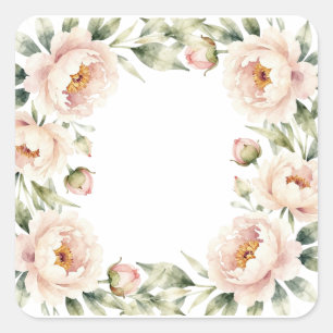 Eleganter Wasserfarbe-Blush-Pfingstrosen-Blumenhin Quadratischer Aufkleber
