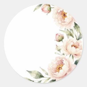 Eleganter Wasserfarbe-Blush-Pfingstrosen-Blumenhin Runder Aufkleber
