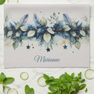 Eleganter Wasserfarbe-Botanik-Zweig-Weihnachten Geschirrtuch