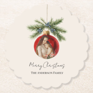Eleganter Wasserfarbe-Weihnachtsschmuck Familienfo Untersetzer