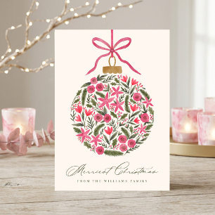 Eleganter Wasserfarben-Blumen-Weihnachtsball Feiertagskarte