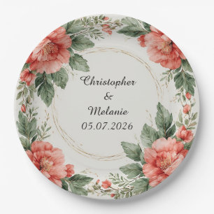 Eleganter Wasserfarben-Blumenrahmen Pappteller