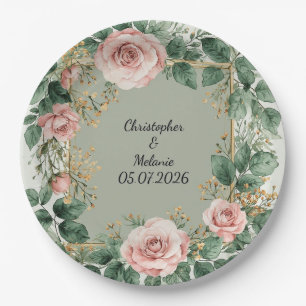 Eleganter Wasserfarben-Blumenrahmen Pappteller