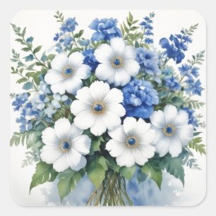 Eleganter Wasserfarben-Blumenstrauß Quadratischer Aufkleber