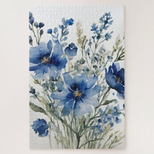 Eleganter Wasserfarben- Blumenstrauß stilvoll blau