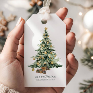 Eleganter Wasserfarben-Christbaum Geschenkanhänger