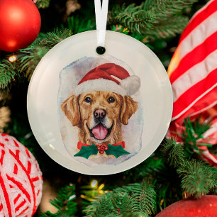 Eleganter Wasserfarben-Golden-Retriever-Weihnachte Ornament Aus Glas