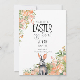 Eleganter Wasserfarben-Hase und Blumen Oster- Einladung