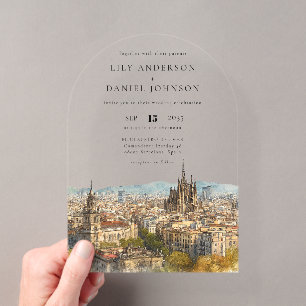 Eleganter Wasserfarben-Hochzeitsbogen Barcelona Acryleinladungen