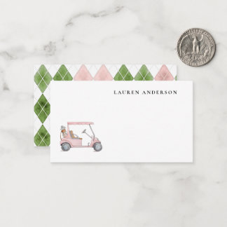 Eleganter Wasserfarben-Rosa Golfwagen Klein  Mitteilungskarte