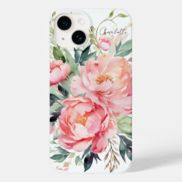 Eleganter Wasserfarben Rosa Personalisierter Name Case-Mate iPhone 14 Hülle
