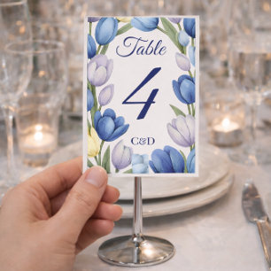 Eleganter Wasserfarben-Tulpen-Kranz Hochzeit Blau  Tischnummer