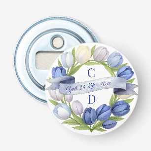 Eleganter Wasserfarben-Tulpenkranz Hochzeit Blau E Flaschenöffner