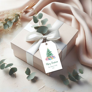 Eleganter Wasserfarben-Weihnachtsbaum & Geschenke  Geschenkanhänger