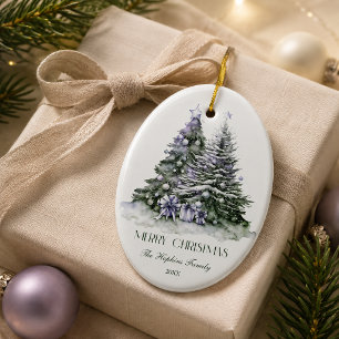 Eleganter Wasserfarben-Weihnachtsbaum Keramik Ornament
