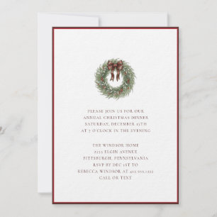 Eleganter Wasserfarben-Weihnachtskranz mit Karoban Einladung