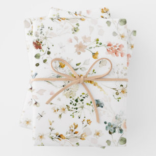 Eleganter Wasserfarben-Wildblumengarten    Geschenkpapier Set