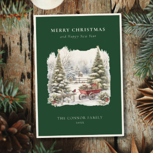 Eleganter Wasserfarben-Winter-Rotkehlchen im Wald  Feiertagskarte