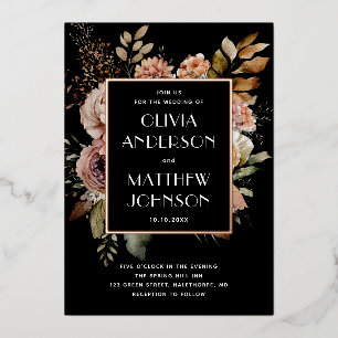 Eleganter Wasserfarbenfall Blütengold Schwarze Hoc Folieneinladung