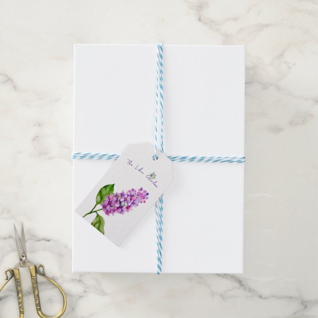 Eleganter Wasserfarbenlila-Zweig Geschenkanhänger (Mit Garn)