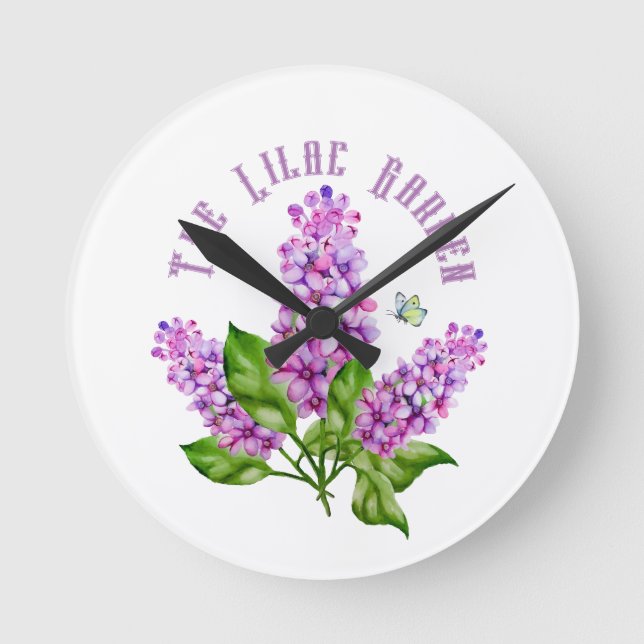Eleganter Wasserfarbenlila-Zweig Runde Wanduhr (Vorderseite)
