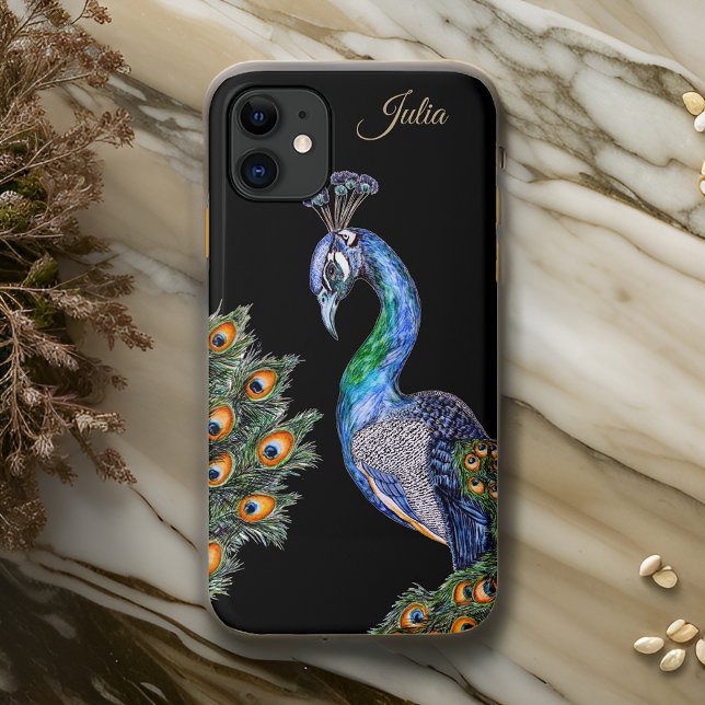 Eleganter Wasserfarbenpfau Personalisiert Case-Mate iPhone Hülle (Von Creator hochgeladen)