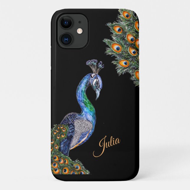Eleganter Wasserfarbenpfau Personalisiert Case-Mate iPhone Hülle (Rückseite)