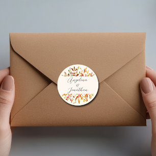 Eleganter Watercolor Autumn lässt eine maßgeschnei Runder Aufkleber