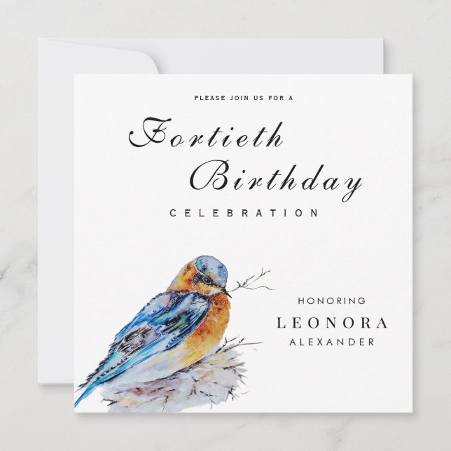 Eleganter Watercolor Bluebird Meilenstein Geburtst Einladung (Vorderseite)