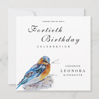 Eleganter Watercolor Bluebird Meilenstein Geburtst Einladung