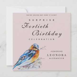 Eleganter Watercolor Bluebird Überraschung Geburts Einladung