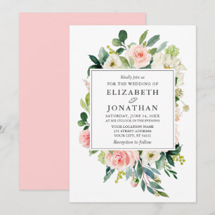 Eleganter Watercolor Blumenrahmen Hochzeitsrosa Einladung