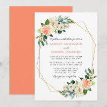 Eleganter Watercolor Coral Floral Gold Rahmen
